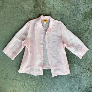 Ruby Rd. Woman's Pink Textured Seersucker Button Up Shirt 18W 3/4 Sleeve